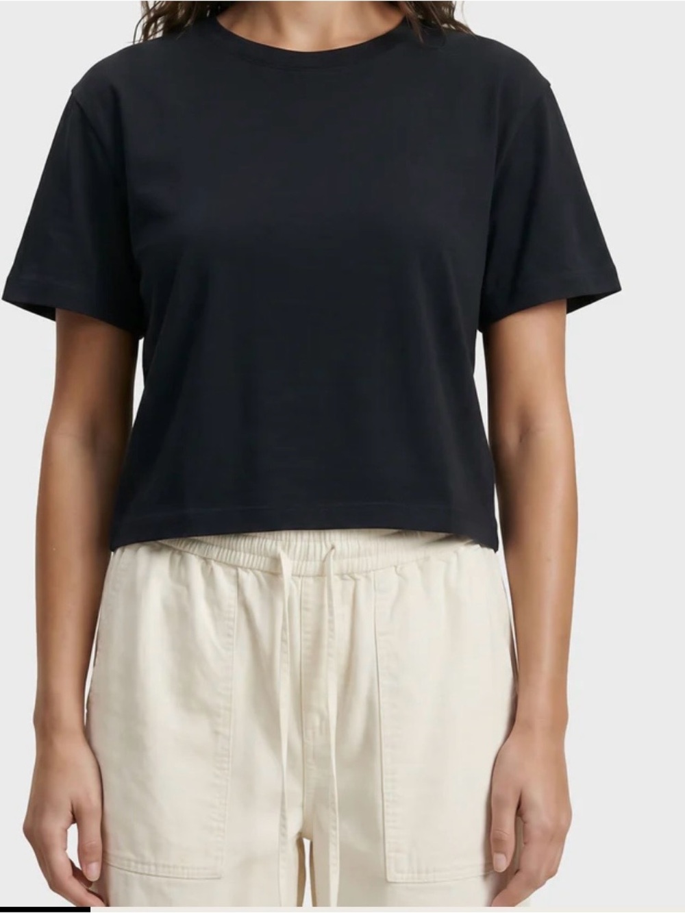 Black Short-Sleeve Crop Tee - Classic Crewneck